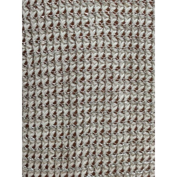 APT 9 L Womens Sweater White Silver Metallic Knit Sheer Pullover Shimmer Top - Picture 13 of 14